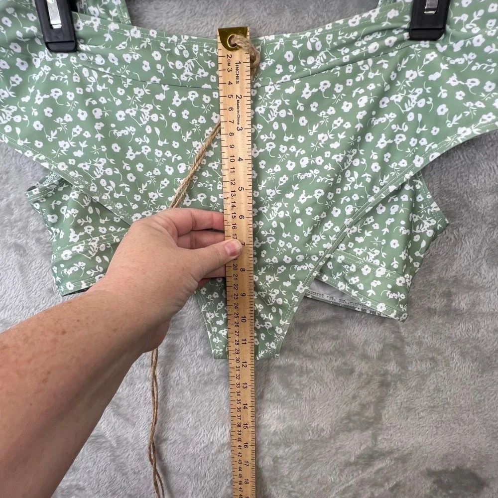 Sage Green Floral Ditsy High‎ Waisted Bikini Set V-Neck Twist Front Two-Piece